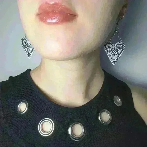 The Craft Witch inspired cross and heart black  and white goth earrings - Picture 2 of 11